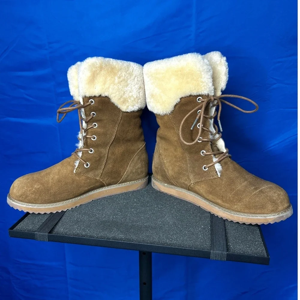 Emu Australia Womens Oak Brown Shoreline Waterproof Suede Boot Sz 9 Winter Fur